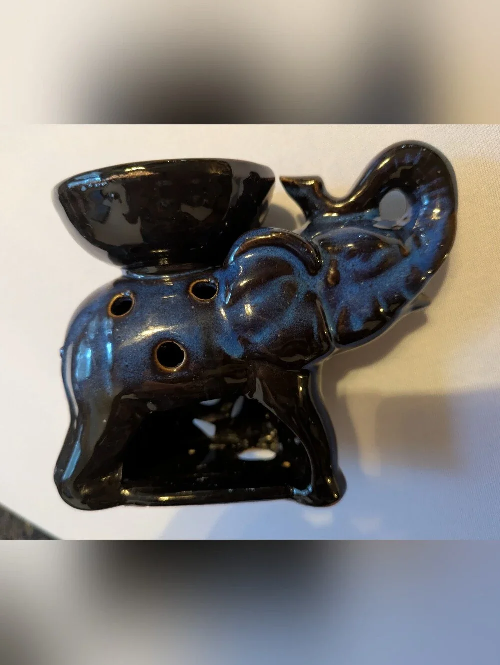 Ceramic Elephant Votive Oil Warmer in Blue And Black.